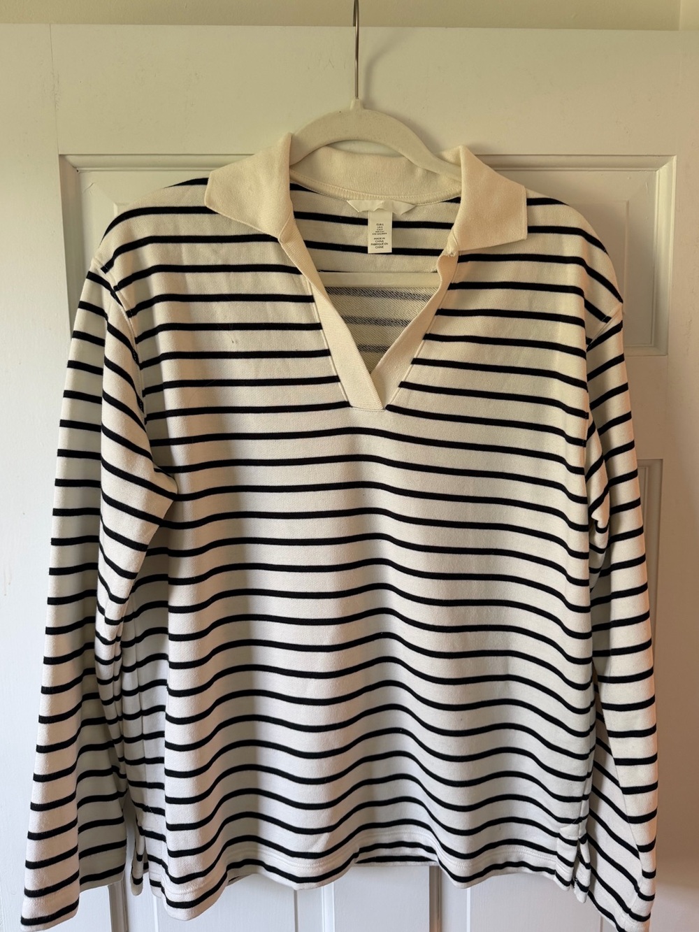 H&M Black and White Striped Polo Sweatshirt